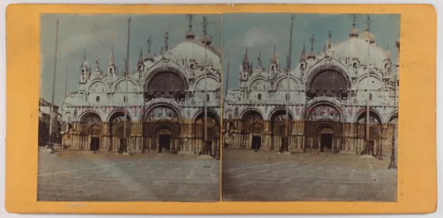 Italien Basilika Wohl Markusplatz Venedig c1870 Foto Stereo Vintage Albumin