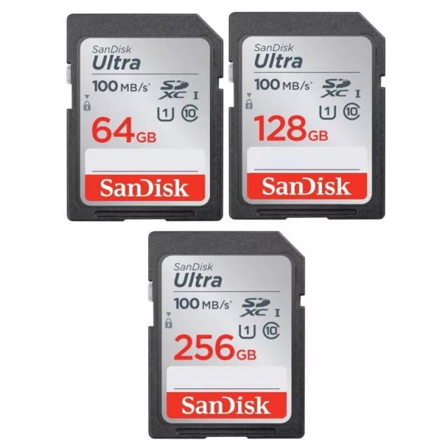 Neuf Sandisk Ultra 16Go 32Go 64Go 128Go 256Go SDXC/SDHC SD Card Cartes Mémoire