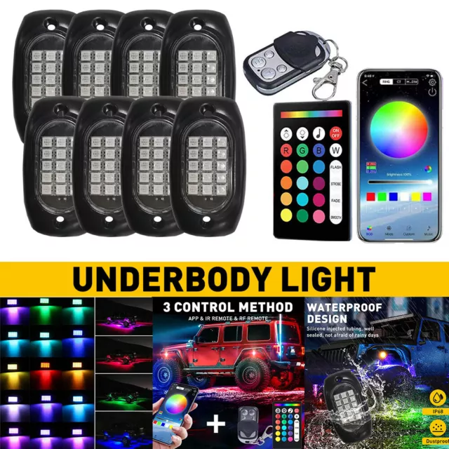 8x Pods RGB LED Rock Lights Kit Underbody Neon Music Light Wireless APP Control