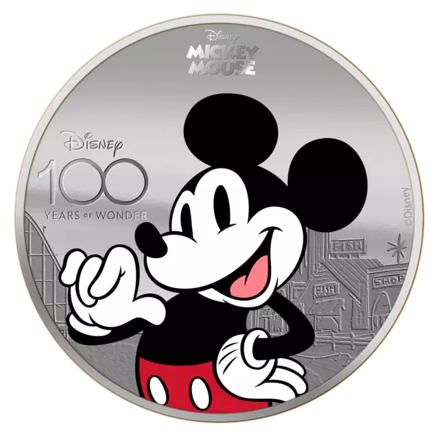 2023 Solomon Islands Disney 100 Mickey Mouse Colorized Proof 1 oz Silver Coin