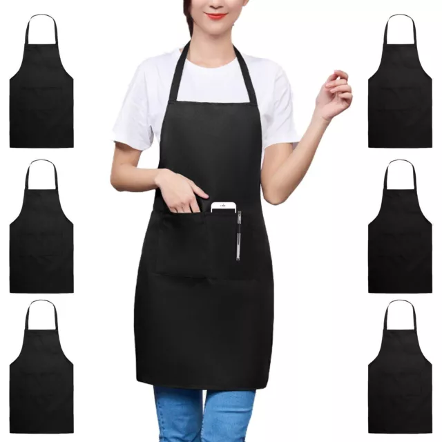 BULK 25 pcs Black  VG QUALITY bib apron 2 pockets CHEFS HOME KITCHEN Restaurant 3