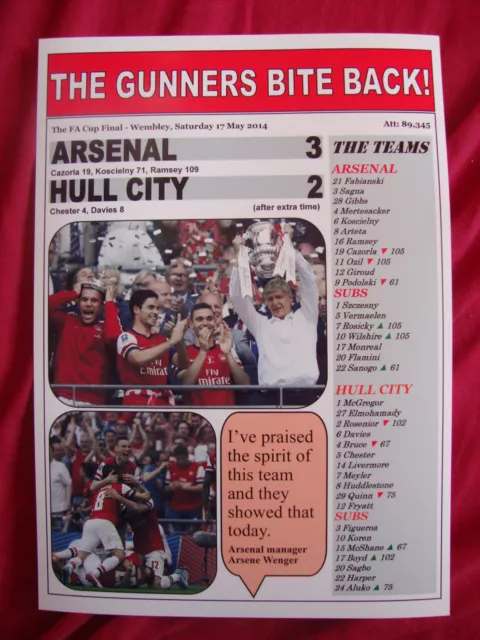 Arsenal 3 Hull City 2 - 2014 FA Cup final - souvenir print