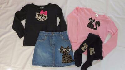 Gymboree 5 6 Appliqued Glamour Kitty Skirt Cheetah Cat Top Tights Outfit