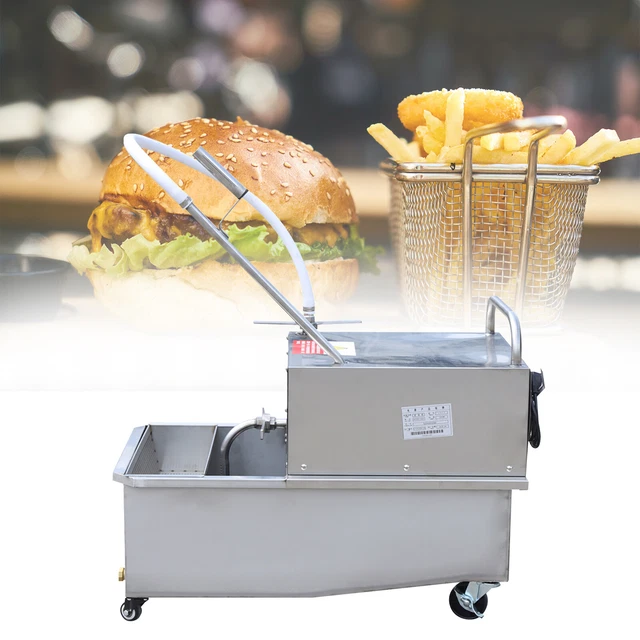 55L Fryer Oil Filter Cart Machine Commercial Cooking Oil Filtration System 550W