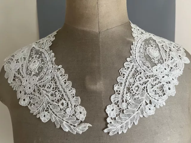 C.1900 Antique Victorian Brussels Needle Lace Pointe De Gaze Flowers Collar B