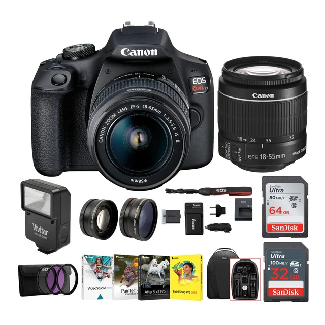 Canon T7 EOS Rebel DSLR Camera with 18-55mm Lens Deluxe Kit Editing Software