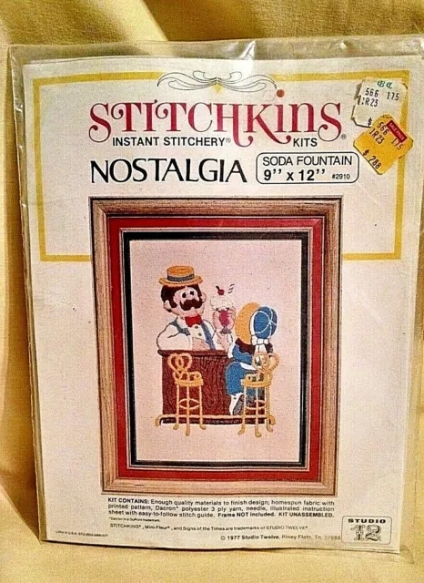 Stitchkins Nostalgia Stitchery Kit New 1977 Soda Fountain #2910 Studio 12 Seald.