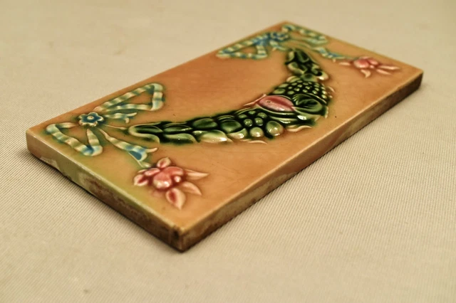 Antique Border Tile Japan Majolica Art Nouveau Festoon Garland Flower Saji "051 2