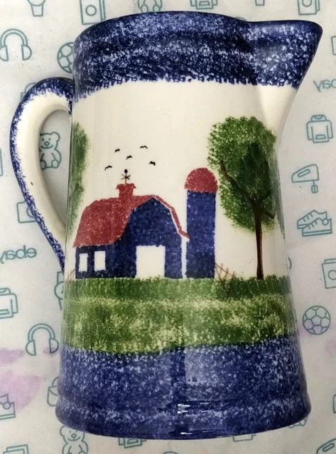 Vintage Country Ceramic Pitcher Dated 1987 Hand Painted - Signed by Artist