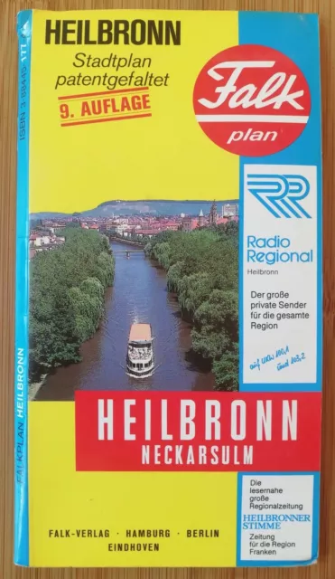 Falkplan Stadtplan Heilbronn Neckarsulm patentgefaltet 9. Auflage 1989/90