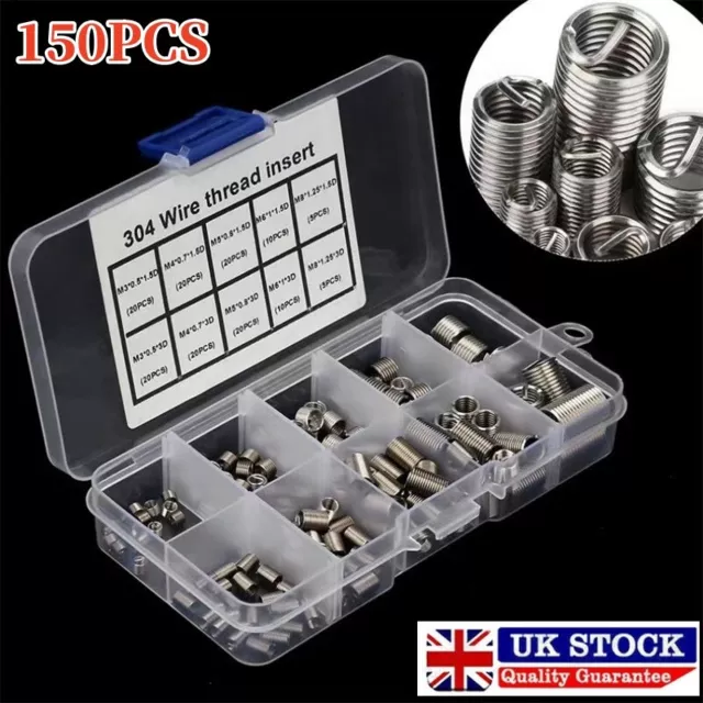 150Pcs Helicoil Stainless Steel Thread Repair M3 M4 M5 M6 M8 Insert Kit W/ Case