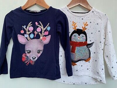 Bundle Christmas T-Shirts age 2-4 years Bluezoo H&M long sleeves girls <TH6630