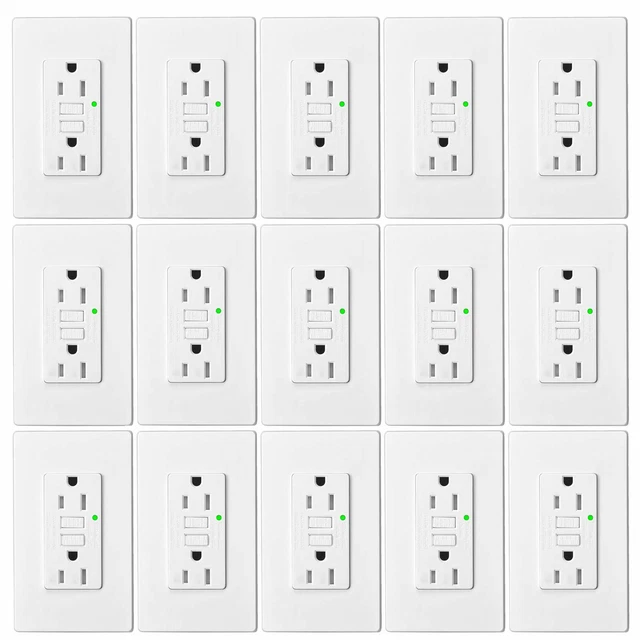 15 Amp GFCI Outlet Duplex GFI Receptacle LED Indicator Non-TR with Wallplate ×15