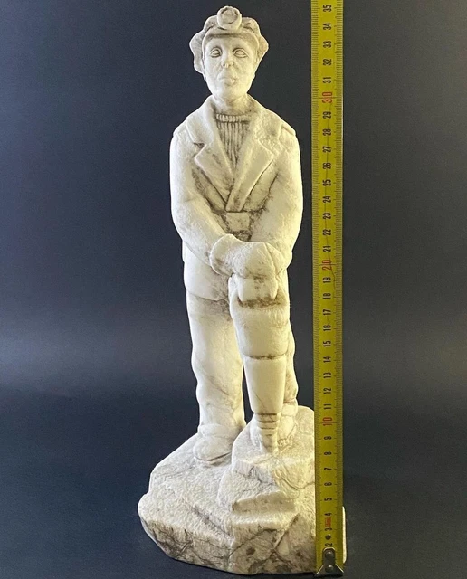 Massive Vintage Figure Statue Miner Hand Carved Collectible Marble Stone 4.5 kg