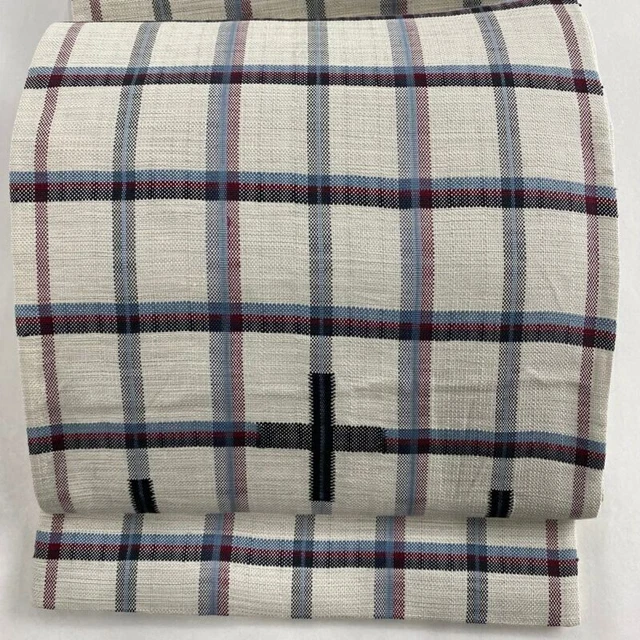 Japanischer Kimono-Obi aus reiner Seide mit Karomuster in Grauweiß für...