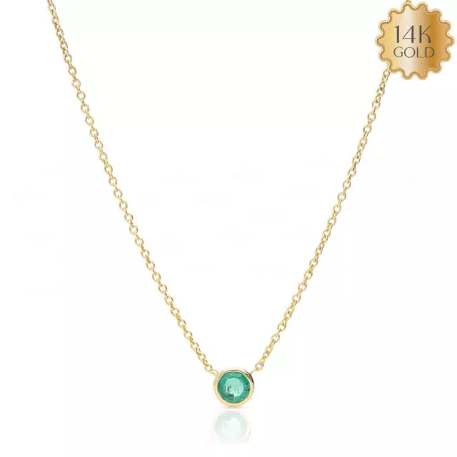 14K Gold Genuine Bezel Emerald  Gemstone Fine Jewelry Necklace