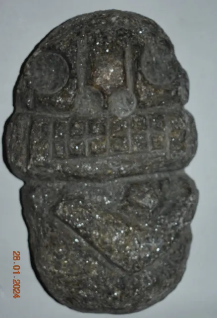 Pre Columbian Mayan Stone Altar Piece Death God, 7"