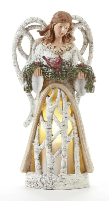 12" Lighted LED Candle Birch Tree Wings Angel Cardinal Christmas Figurine Decor