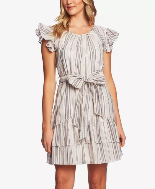 CeCe 255685 Women's Flutter Sleeve Metallic Stripe Ruffled Dress Size 10