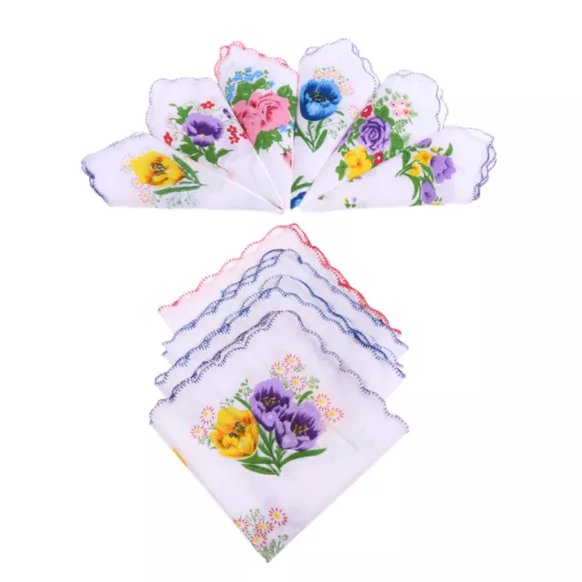 10pcs Vintage Floral Hankies Ladies Cotton Pocket Hanky Square