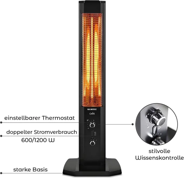 KUMTEL Infrarot Stand Heizstrahler mit Thermostat Infarotheizung Schwarz MH-1200
