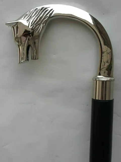 Vintage Silver Brass Wolf Head Handle Victorian Wooden Walking stick Shaft Cane