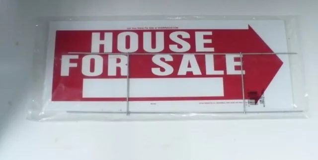 White Double Sided Coroplast House For Sale Sign With Red Arrow With Lawn Stake