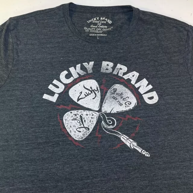 Lucky Brand Mens L Tshirt C.F. Martin & Co. Guitar Pick Faded Gray