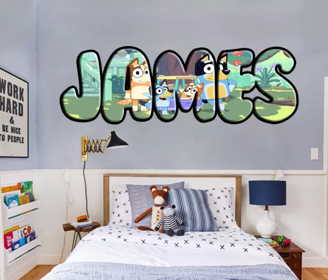 Bluey Personalised Custom Name Decal Wall Sticker Home Decor Art Mural Kids 43