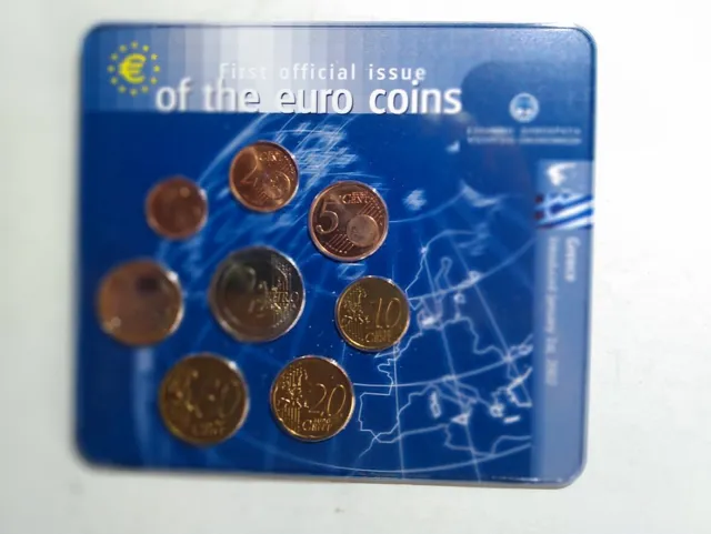Official Blister BU set 2002, Greek Euro coins 1c. to 2 € (8pcs), Bank of  Greece