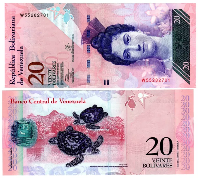 VENEZUELA Billet 20 BOLIVARES 2013  P91  TORTUE / LUISA DE ARISMENDI UNC NEUF