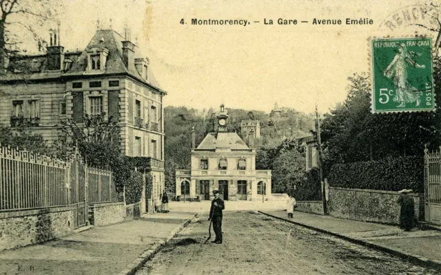 CPA 95 Env. Enghien les Bains MONTMORENCY La Gare Avenue Emélie 1910 animée