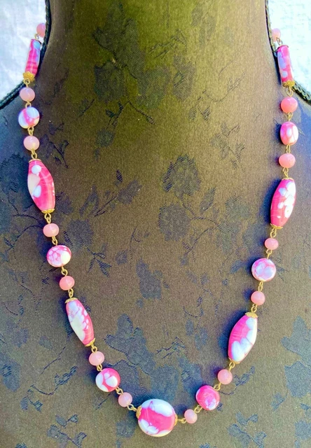 Collier Sautoir Vintage Louis Rousselet Années 1960 - Perles En Pâte De Verre Verte - Art Déco