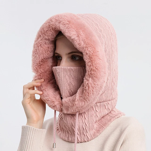 Bufanda para Mujer De Piel Mascara para Invierno Gorro De Punto Pasamontañas 10