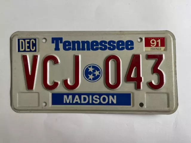 1991 Tennessee License Plate Madison County Natural Sticker