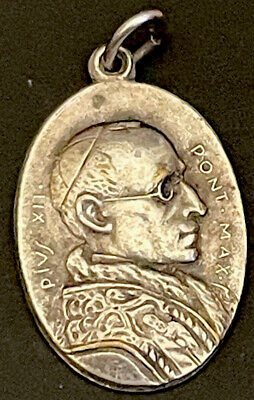 Medalla vintage católico Papa Pío XII, San Pedro tono plata