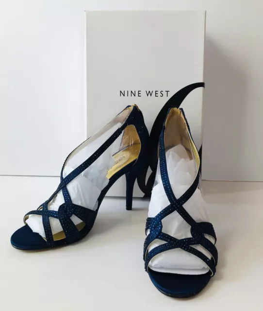 Nine West Women's Asvelia Dressy Mid Heel Evening Sandal Satin Heel Navy US 6.5M