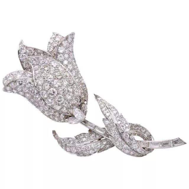 Attractive Flower Design with Single Cut White Stone Women's 935 Silver Brooch