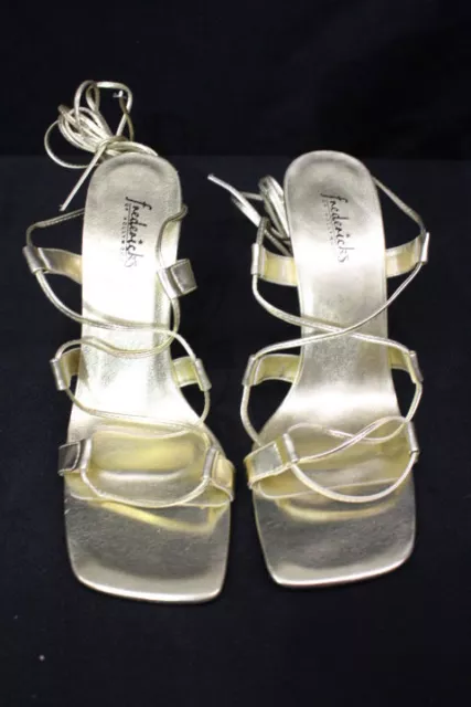 NWOT FREDERICKS OF HOLLYWOOD Gold Lace Up Gladiator Stiletto Heels - 8.5-B128