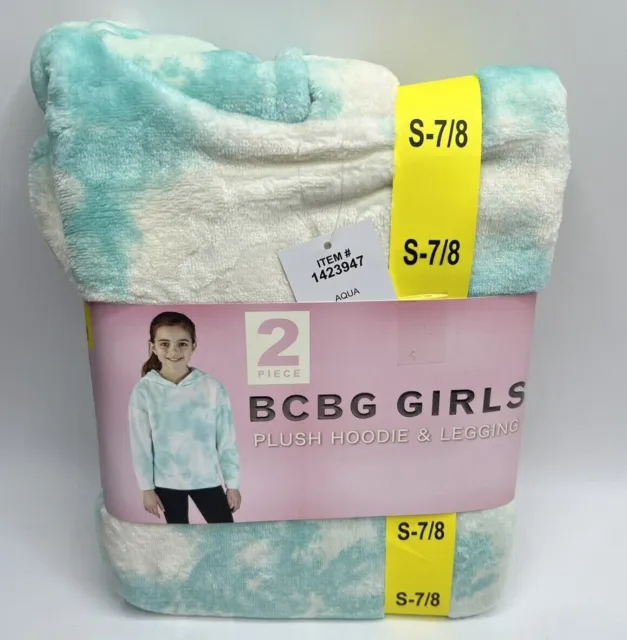 Girls Size S(7/8) BCBG 2-Piece Plush Hoodie & Legging Set Outfit Aqua Black