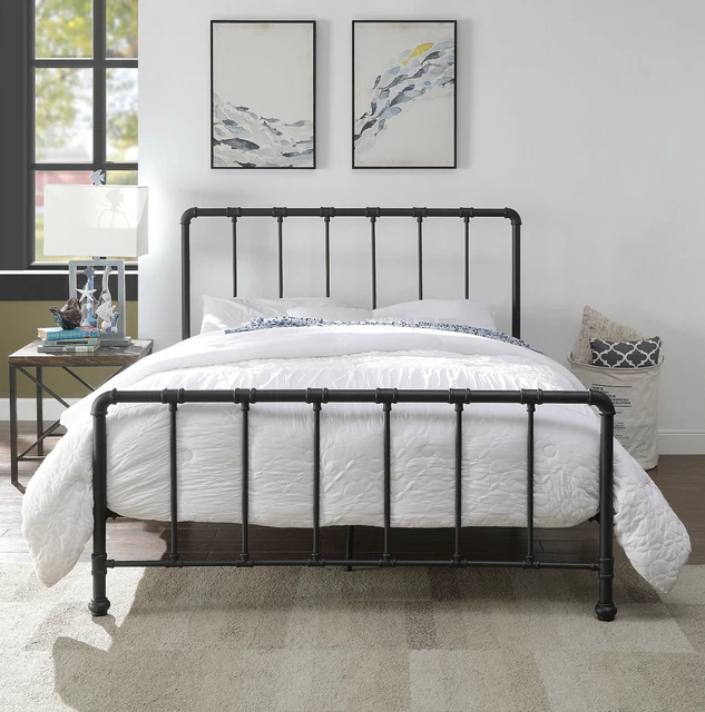 RUSKIN BLACK METAL Industrial Style Bed Frame Scaffold Pipe Double