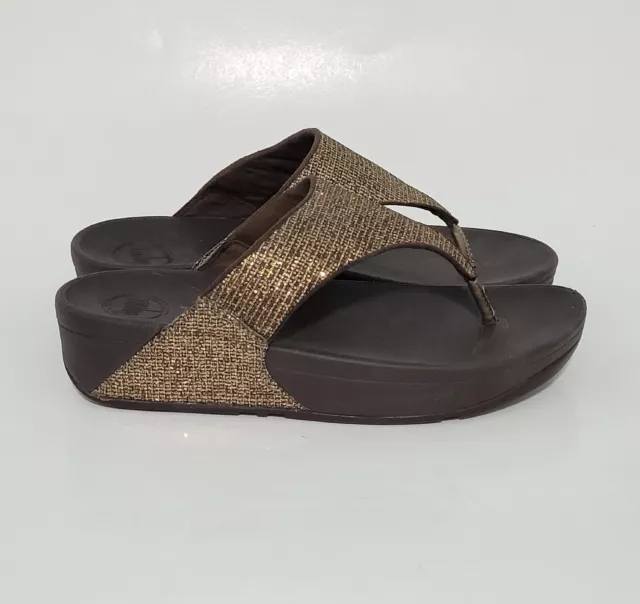 Fitflop Lulu Superglitz 639-295 FlipFlop Thong Wedge Sandals Wms 8US Gold Shoes