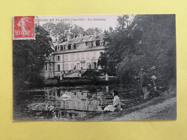 cpa RARE 21 - REOUVRES in PLAINS (Côte d'Or) Le CHÂTEAU in 1909 Animated Swan Lake