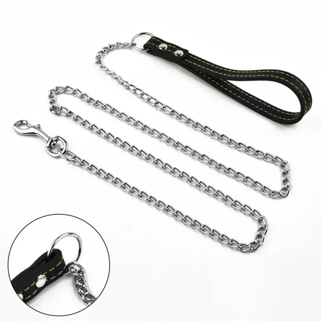 1pc Dog Collar Pet Supplies Traction Rope Iron Chain Leather 120CM Iron New