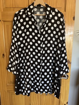Zara Satin, Black And White, Polka Dot Shirt Dress - M