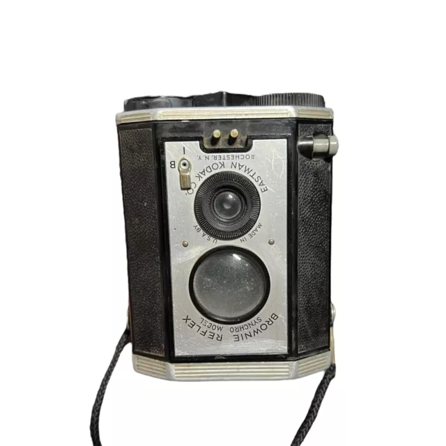 Cámara Eastman Kodak Brownie Reflex Synchro Modelo Vintage con Estuche EE. UU. Sin Probar