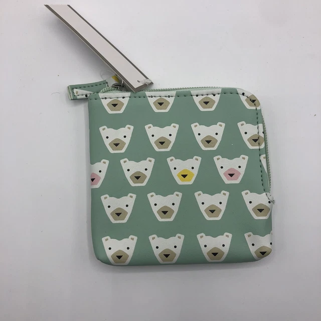 Walmart Novelty Purse Coin Polar Bears Theme Green Zip Zipper New With Tags
