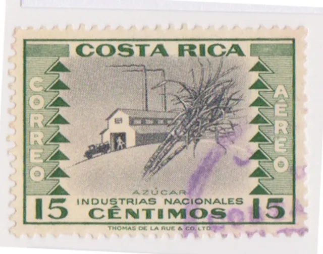 (CRA-377) 1954 Costa Rica 15c green air national industries Sugar (C)