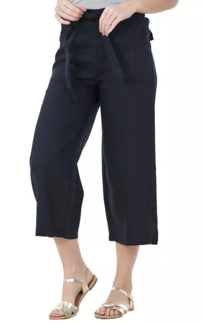 Ladies Cropped Summer Elasticated Crop 3/4 Pants Linen Trousers SZIE 6, 8 &10