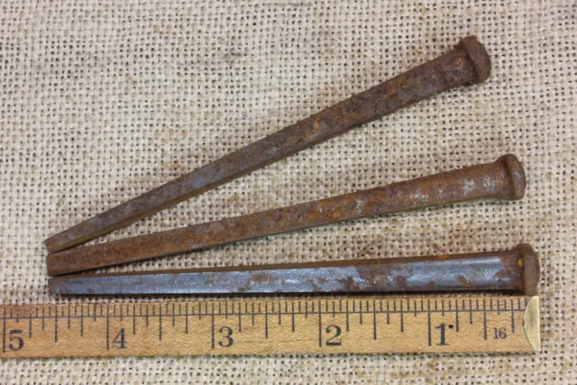 4 1/2” Old Spikes 3 SQUARE NAILS Common Rosehead Med Dimple vintage Crucifixion